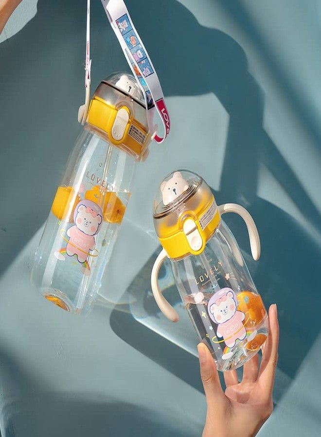 TEMSON Water Bottle for Kids Cartoon School Water Bottle for Kids - Tritan 550 ML BPA Free Water Bottle for Kids, Cute Animal Design Water Bottle with Straw, Strap and Side handle (ABL-1029) (White) - Image 5