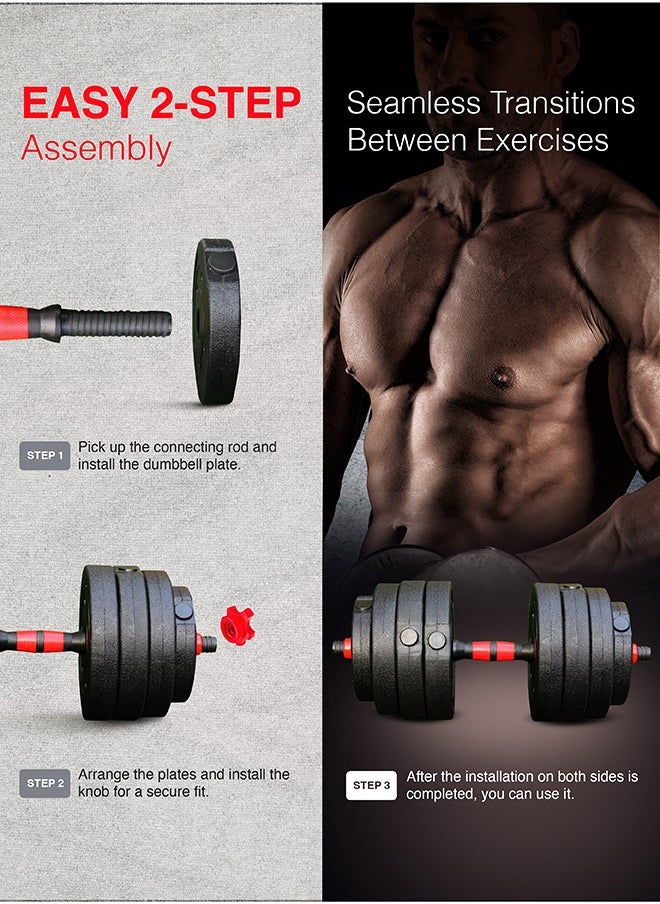Sparnod Fitness Sparnod Fitness SCD-40 2-in-1 Dumbbells/Barbell Set (40kg) - Easy 3-Step Assembly with Connector Rod, Eco-Friendly Weights, Concrete Dumbbells with PVC Coating, Slip-Free Handgrip, Total Home Fitness  - Image 2