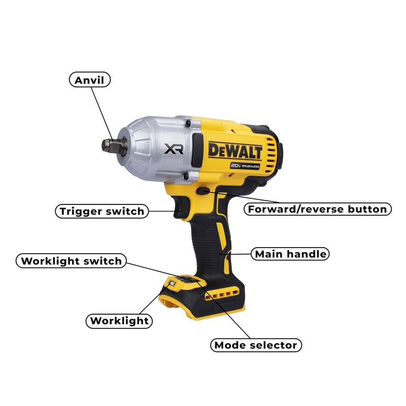 DEWALT DCF900NB1 12 20V Max Liion Reversible Cordless Brushless Compact Impact Wrench 1898 Nm Torque with LED Ring Lighting Bare Tool - Image 3