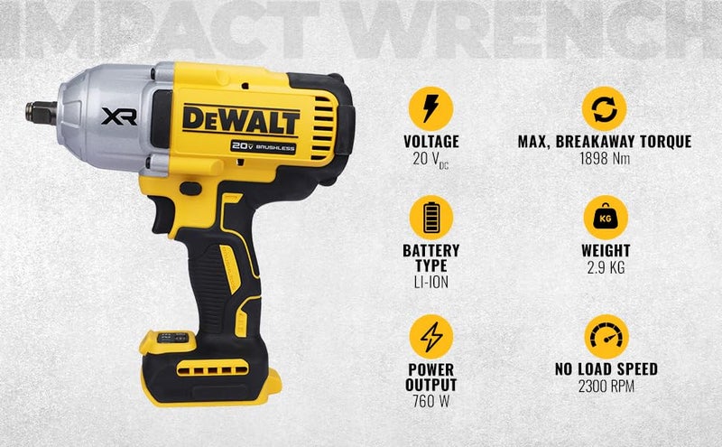 DEWALT DCF900NB1 12 20V Max Liion Reversible Cordless Brushless Compact Impact Wrench 1898 Nm Torque with LED Ring Lighting Bare Tool - Image 2