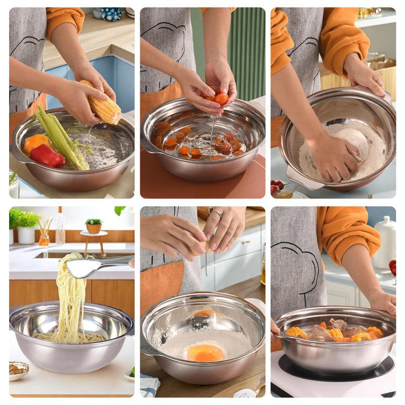POPGRADE Stainless Steel Colander for Kitchen, 2.5QT Rice Washer Strainer with Mixing Bowl, Colander Bowl Set with Microporous for Washing Rice, Pasta, Spaghetti, Fruits, Dishwasher Safe(2PC) - Image 4