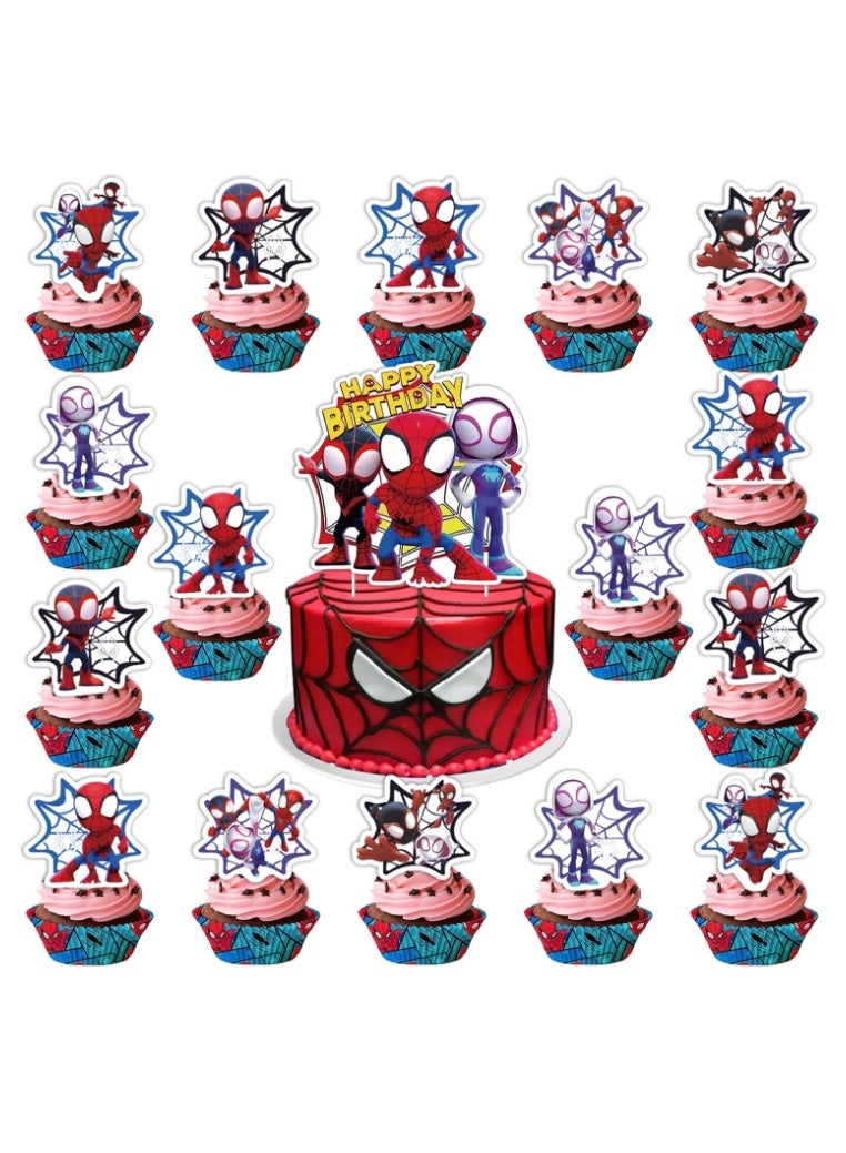 Zikra Superhero Spiderman Cake Toppers, Spider Cake Decorations Party Decorations Hero Birthday Cake Topper Kid Birthday Cake Decorations Birthday Party Decorations for Boys Children Kids(25 Pcs) - Image 1