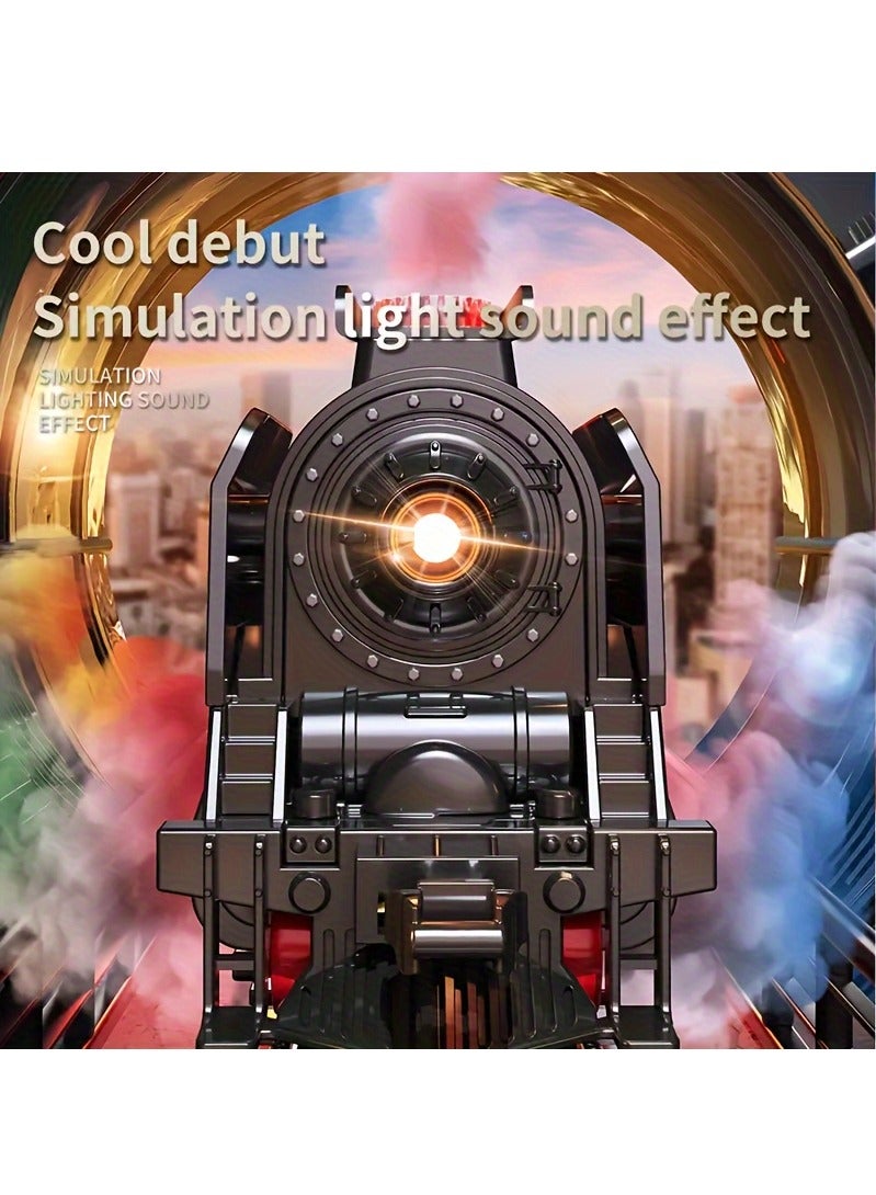 XiuWoo Train Set for Kids, Electric Train Toys with Realistic Light Sounds Smoke, Train Model Gifts for Toddlers Boys Girls, Steam Locomotive, Luxury Track 3 Truck Carriages  - Image 4