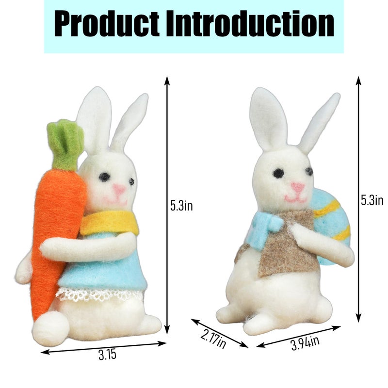 NEROSUN 2 Pack Easter Bunny Figurines, 5.3 inch Plush Rabbit Ornaments with Carrots and Eggs, Cute Bunny Stuffed Animal Decor for Spring Themed Tabletop, Easter Basket and Holiday Party - Image 5