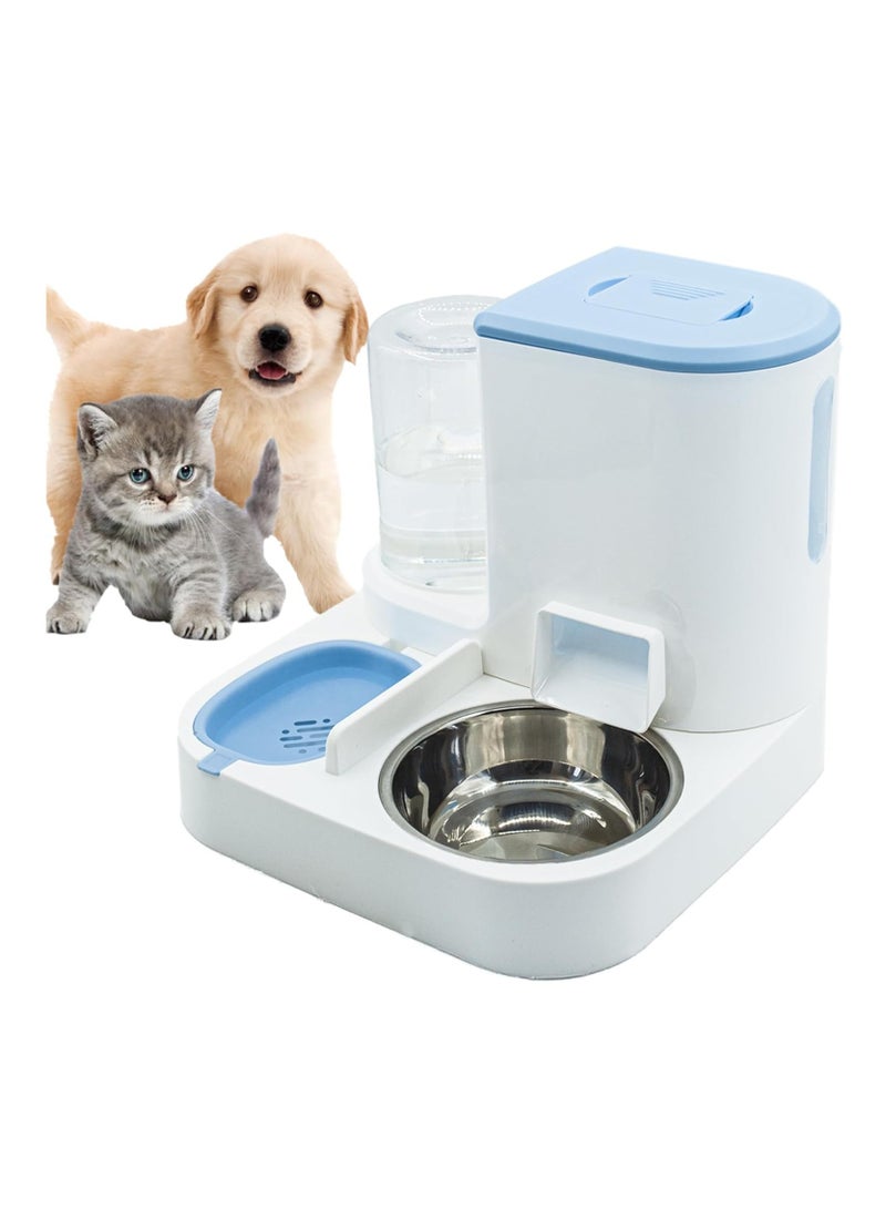 Pet Feeder,Pet Bowl Food Storage Container,Gravity Automatic Food and Water Dispenser with Stainless Steel Bowl(Blue) - Image 1