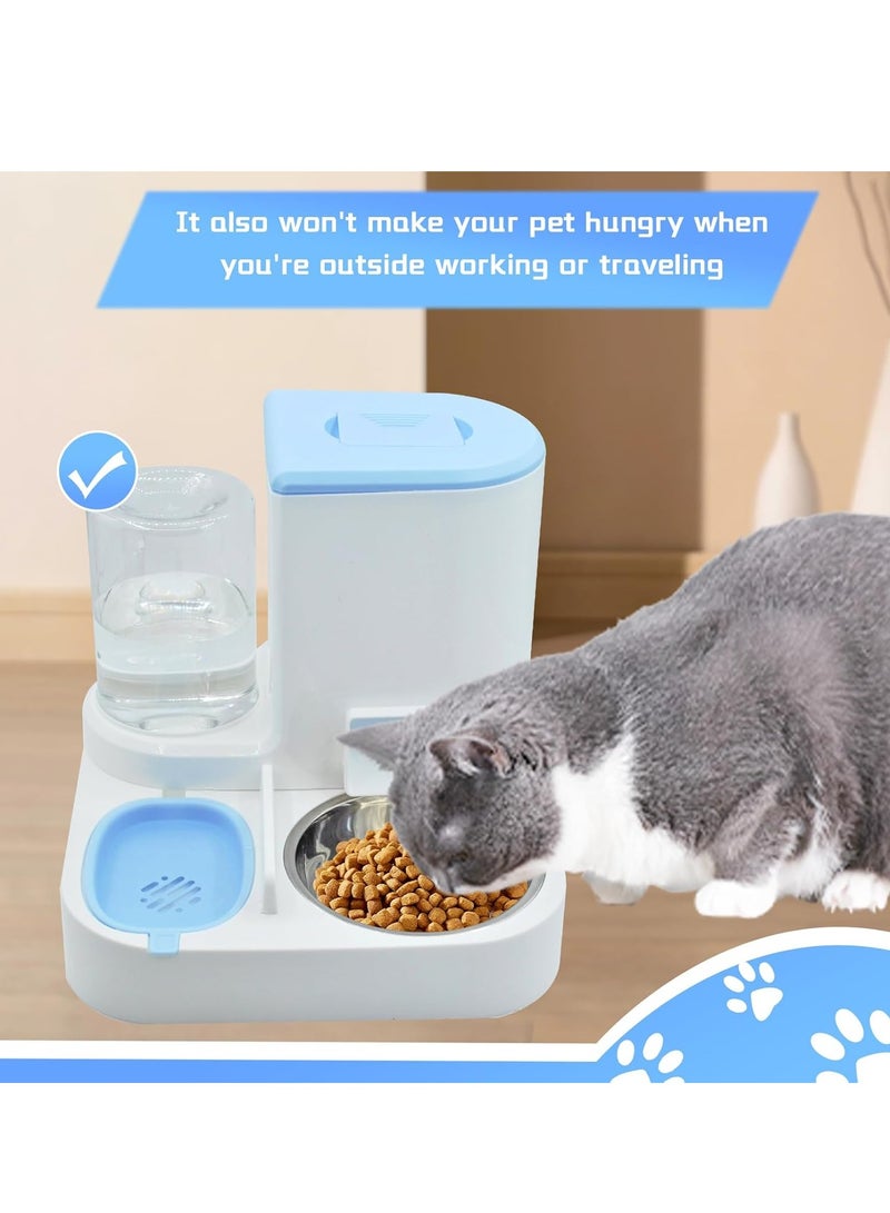 Pet Feeder,Pet Bowl Food Storage Container,Gravity Automatic Food and Water Dispenser with Stainless Steel Bowl(Blue) - Image 3