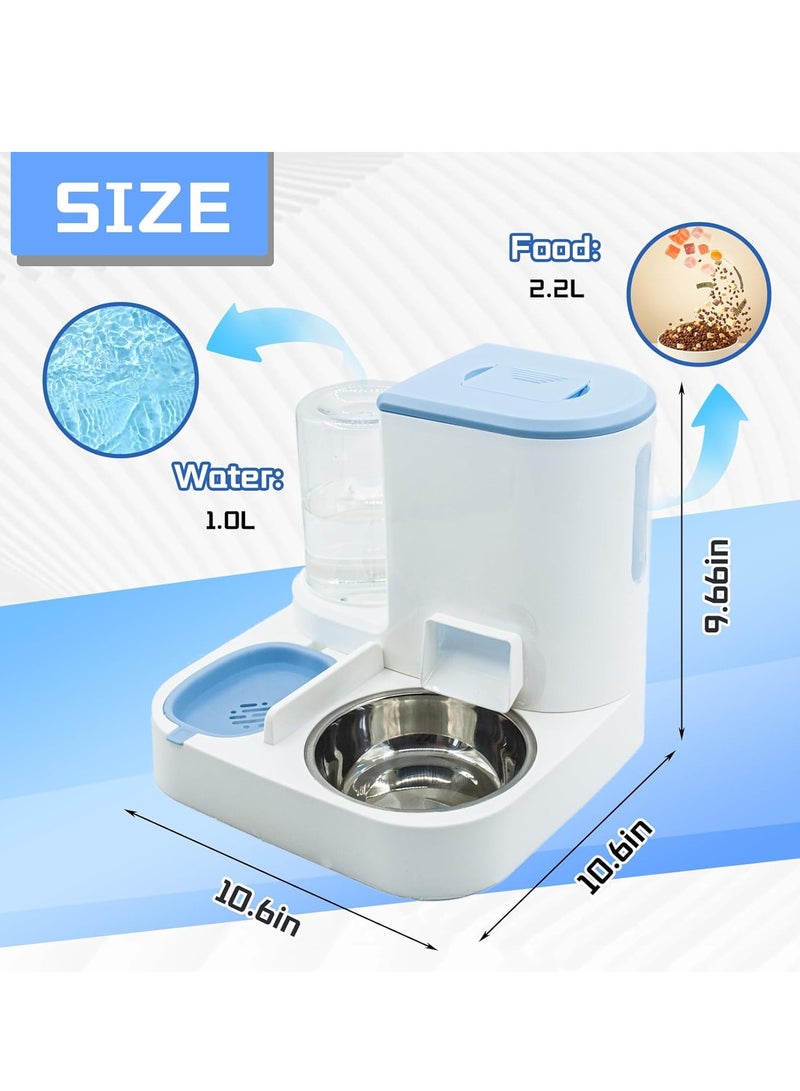 Pet Feeder,Pet Bowl Food Storage Container,Gravity Automatic Food and Water Dispenser with Stainless Steel Bowl(Blue) - Image 2