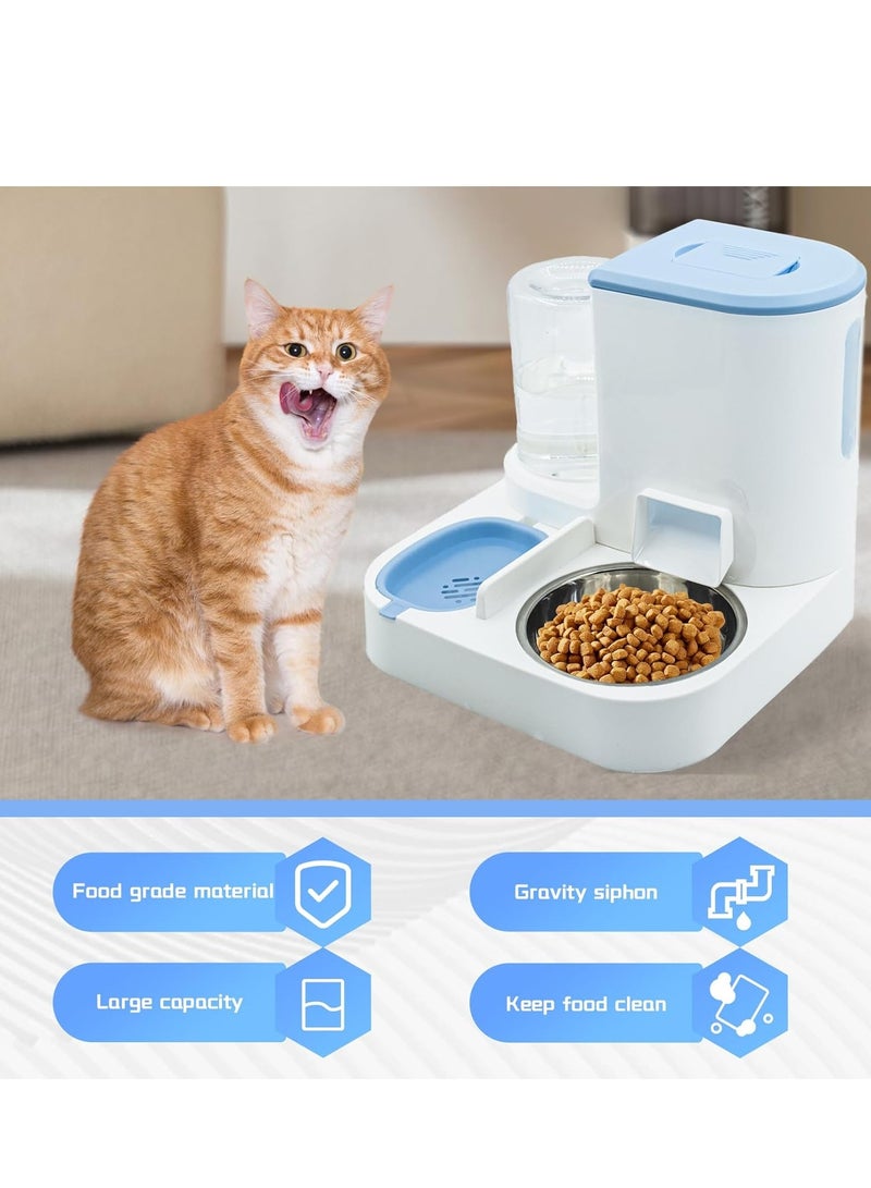 Pet Feeder,Pet Bowl Food Storage Container,Gravity Automatic Food and Water Dispenser with Stainless Steel Bowl(Blue) - Image 4