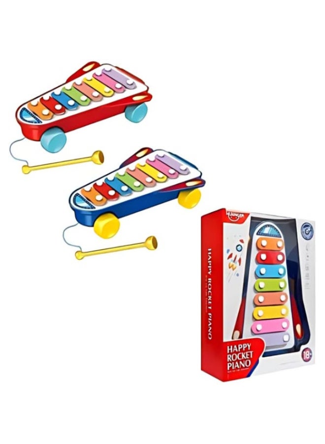 روكيت اكسليفون موسيقي للأطفال، ٨ مفاتيح ملونة، مع مضرب متعدد الالوان - Image 1