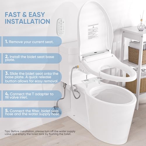 LEIVI Electric Bidet Toilet Seat with Wireless Remote and Side Panel, Multiple Spray Modes, Adjustable Heated Seat, Warm Water and Air Dryer, Auto LED Nightlight, Elongated - Image 4