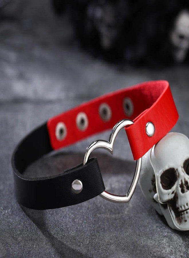 Tgirls Halloween Punk Choker Necklace Black Love Heart Leather Collar Gothic Necklaces for Women (Black and Red) - Image 3
