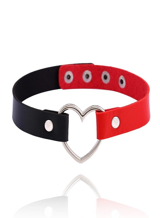 Tgirls Halloween Punk Choker Necklace Black Love Heart Leather Collar Gothic Necklaces for Women (Black and Red) - Image 1