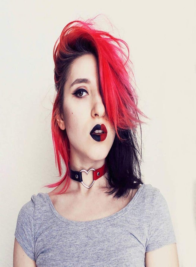 Tgirls Halloween Punk Choker Necklace Black Love Heart Leather Collar Gothic Necklaces for Women (Black and Red) - Image 4