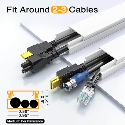Delamu Cord Hider, 157in Wire Covers for Cords on Wall, Premium Cable Hider Cord Covers for Wires, Cable Management Wire Hiders for TV, Cable Raceway Kit, W0.95 H0.55in, White - Image 2
