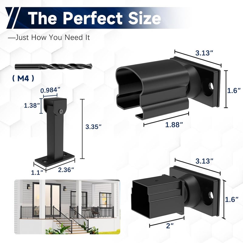 Egadis 4 Pack Aluminum Deck Railing Bracket Connector with Stair Foot & Drill, Adjustable Railing Bracket, Black Textured Powder-Coat Finish Railing System(Stair Bracket) - Image 3