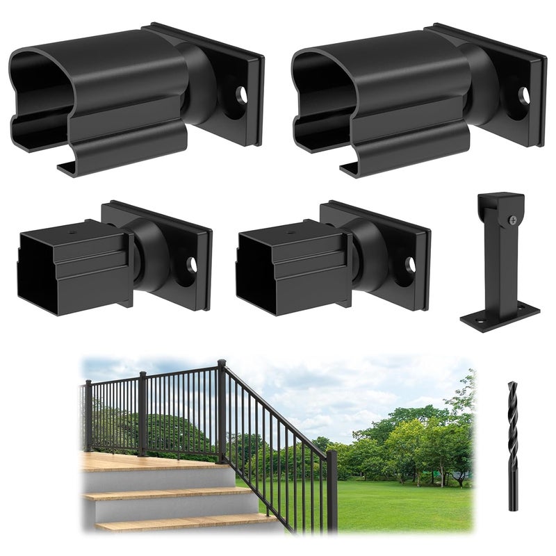 Egadis 4 Pack Aluminum Deck Railing Bracket Connector with Stair Foot & Drill, Adjustable Railing Bracket, Black Textured Powder-Coat Finish Railing System(Stair Bracket) - Image 1