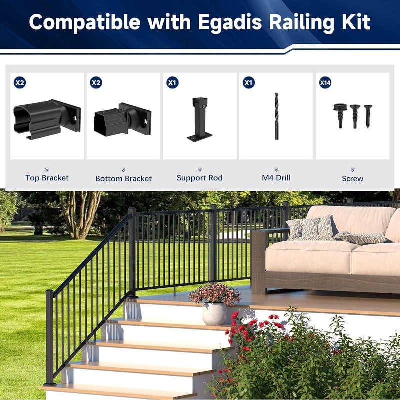 Egadis 4 Pack Aluminum Deck Railing Bracket Connector with Stair Foot & Drill, Adjustable Railing Bracket, Black Textured Powder-Coat Finish Railing System(Stair Bracket) - Image 4