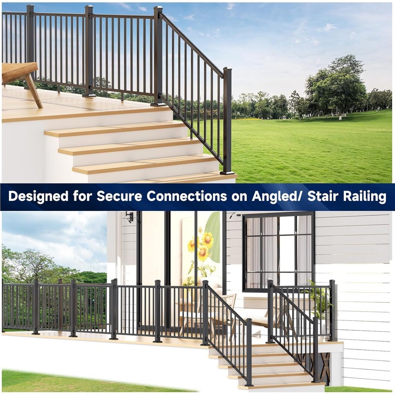 Egadis 4 Pack Aluminum Deck Railing Bracket Connector with Stair Foot & Drill, Adjustable Railing Bracket, Black Textured Powder-Coat Finish Railing System(Stair Bracket) - Image 2