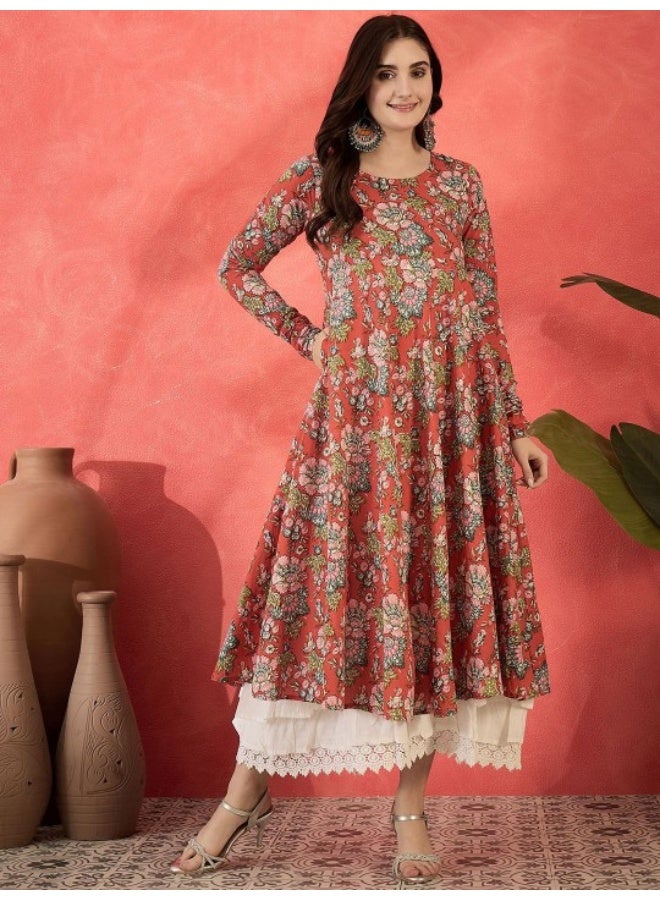 AKS Red Chudidaar Sleeve Maxi Dress  - Image 1
