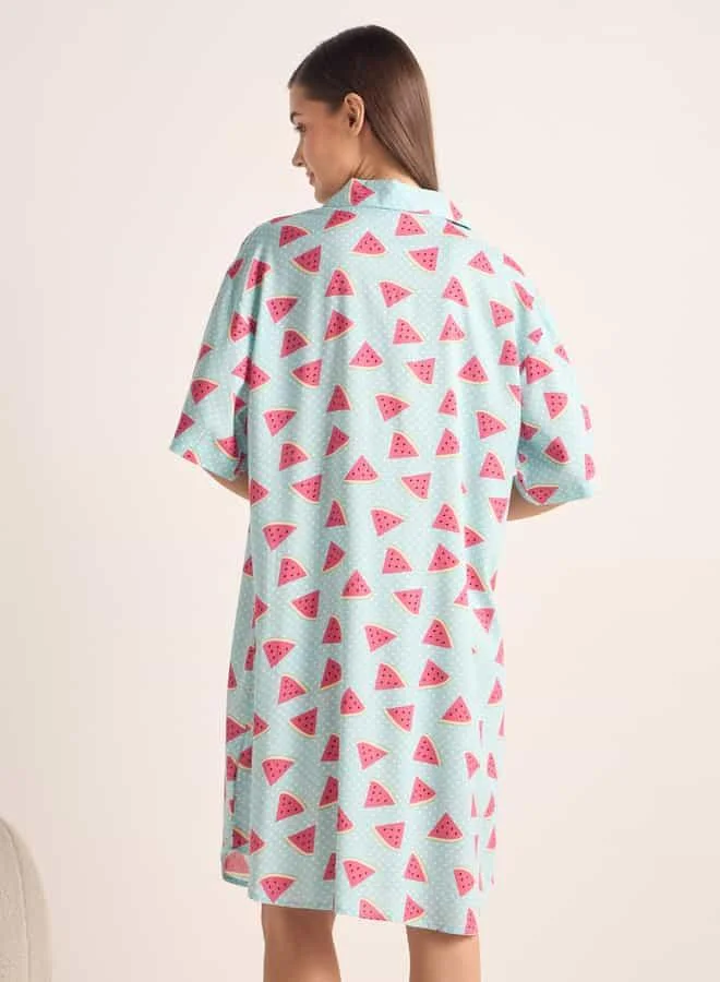Splash FAV Printed Sleepshirt with Collar and Short Sleeves