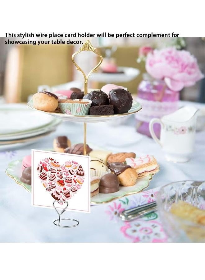 اتش واي 20 قطعة حامل بطاقة مكان معدني على شكل قلب، حامل بطاقات متين وقوي، حامل بطاقات صغير للطاولة، حوامل صور الطاولة لمشبك القائمة أو المذكرة (فضي) - Image 5