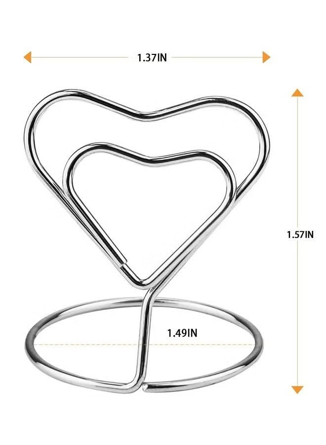 اتش واي 20 قطعة حامل بطاقة مكان معدني على شكل قلب، حامل بطاقات متين وقوي، حامل بطاقات صغير للطاولة، حوامل صور الطاولة لمشبك القائمة أو المذكرة (فضي) - Image 2