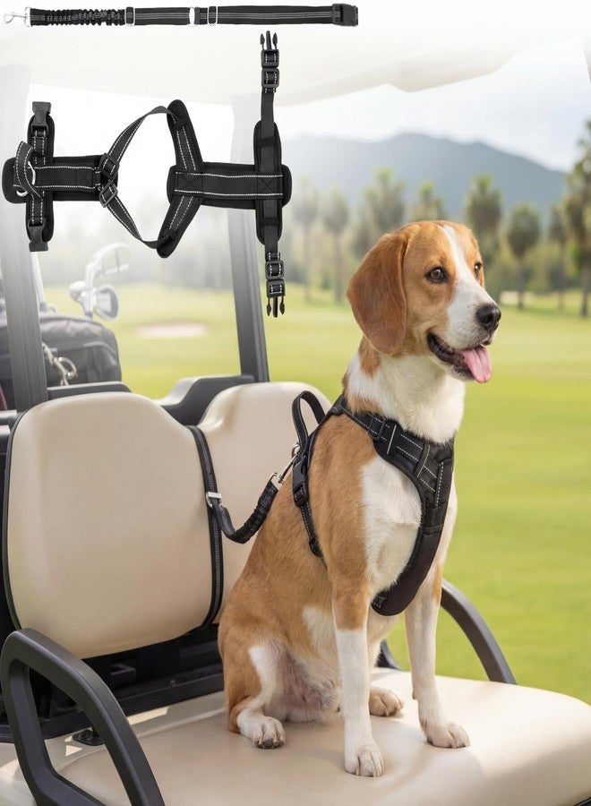 Hsei Dog Seat Belt Harness for Golf Cart, Pet No Pull Dog Seat Leash, Adjustable Black Vest Harness with Reflective Nylon Tear-Resistant Webbing & Elastic Bungee for Outdoor(XL: Chest 21.3"-28") - Image 1