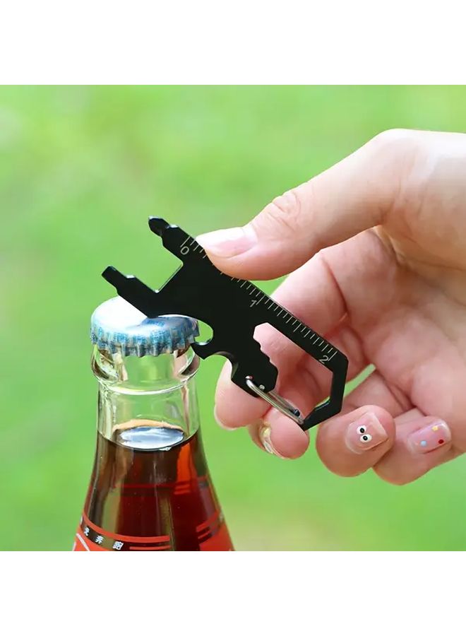 Black Multifunctional Tool Card with Bottle Opener Keychain and Measuring Ruler - Image 3