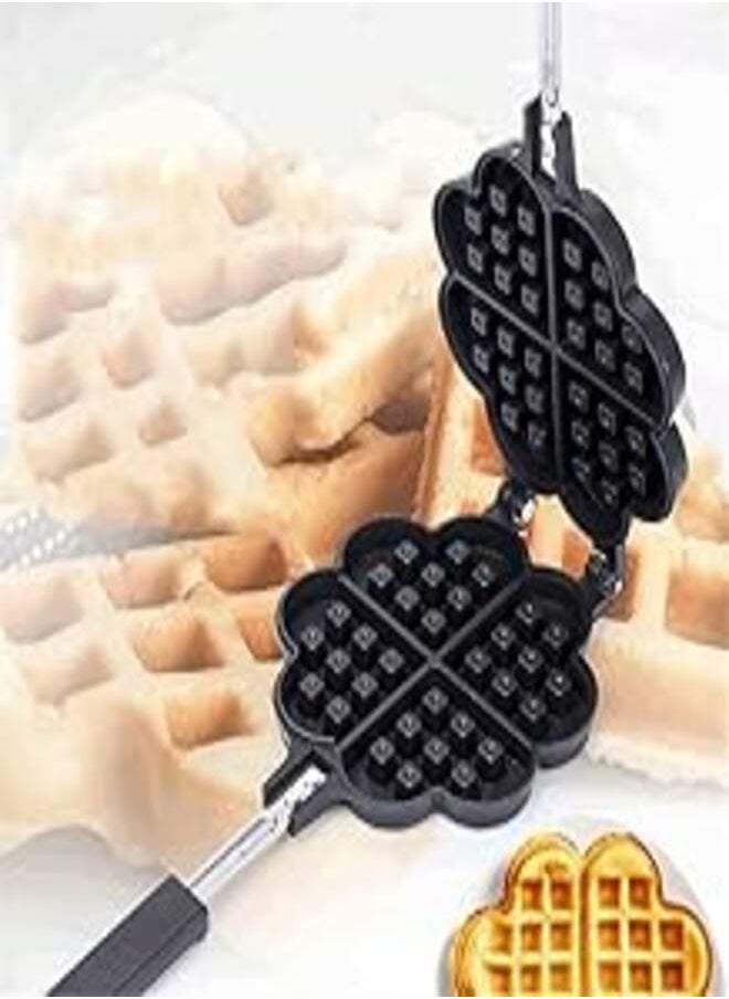 VolksRose - Waffle Iron Maker, VolksRose Non-Stick Aluminum Stovetop Sandwich Panini Cone Cake Heart Shaped Mold Double-Side Cooking Pan Baking Tool Maker Press Plate With Handle Perfect for Kitchen and Outdoor - Image 1