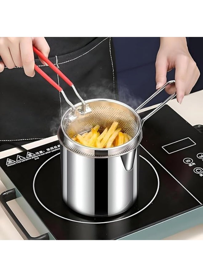 Multi-Purpose Stainless Steel Deep Fry Pot 1200ml with Mesh Basket and Comfortable Heat Resistant Handle, Rust Resistant Oil Draining Cooker for Frying, Boiling and Straining Potatoes, Shrimp, Vegetables and Pasta - Image 2