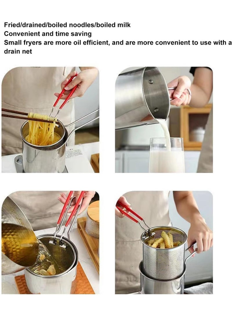 Multi-Purpose Stainless Steel Deep Fry Pot 1200ml with Mesh Basket and Comfortable Heat Resistant Handle, Rust Resistant Oil Draining Cooker for Frying, Boiling and Straining Potatoes, Shrimp, Vegetables and Pasta - Image 3