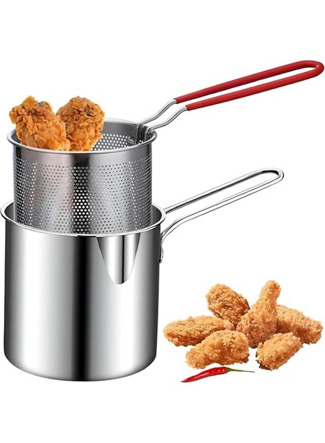 Multi-Purpose Stainless Steel Deep Fry Pot 1200ml with Mesh Basket and Comfortable Heat Resistant Handle, Rust Resistant Oil Draining Cooker for Frying, Boiling and Straining Potatoes, Shrimp, Vegetables and Pasta - Image 1