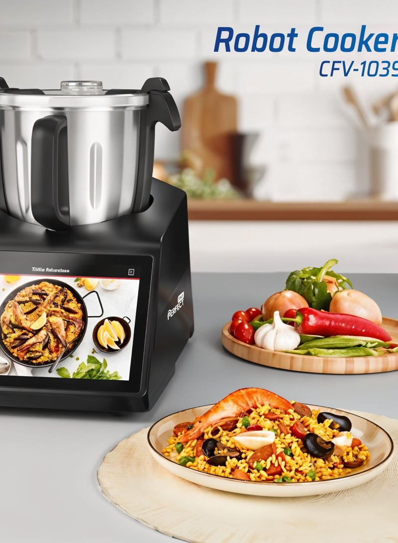 برفكت طباخ الروبوت الذكي CFV-1039 - محضر طعام وقدر بخاري بقوة 1400 واط، وعاء سعة 4.5 لتر، شاشة تعمل باللمس، واي فاي، مقياس مدمج، ملحقات من الفولاذ المقاوم للصدأ، أسود - Image 2