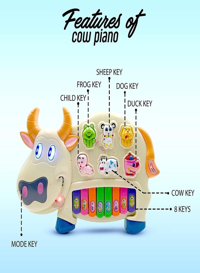 VikriDA Cow Piano Toy for Kids | Light & Sound| Early Learning Musical Instrument with Flashing Lights & Animal Sounds - Plastic - Image 5
