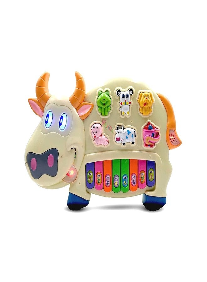 VikriDA Cow Piano Toy for Kids | Light & Sound| Early Learning Musical Instrument with Flashing Lights & Animal Sounds - Plastic - Image 1
