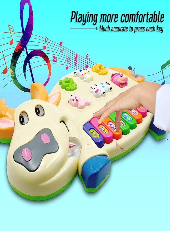 VikriDA Cow Piano Toy for Kids | Light & Sound| Early Learning Musical Instrument with Flashing Lights & Animal Sounds - Plastic - Image 3