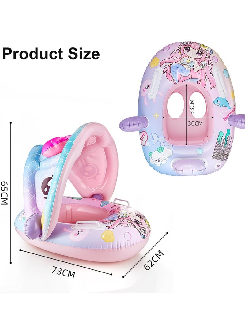 Jorunb Baby pool float,Swimming Pool Float Boat with Sun Protection Canopy Inflatable Pool Float Yacht Ring Awning Inflatable Swimming Training Float Seat for Boys Girls Summer Outdoor  - Image 2