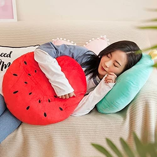 Peach Cuddle Watermelon Fruit Shaped Velvet Cushion (Red, 16x16 Inch) - Image 3