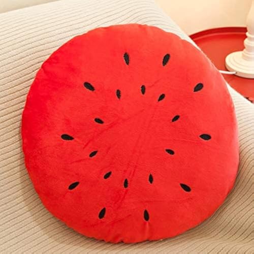 Peach Cuddle Watermelon Fruit Shaped Velvet Cushion (Red, 16x16 Inch) - Image 1