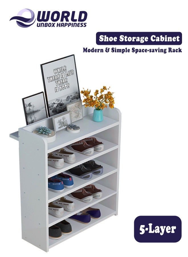 Eworld Modern and Sleek 5-layer Shoe Rack, Simple Household Solution for Space-Saving and Large-Capacity Storage with a Contemporary Design Featuring Extended Shelf for Displaying Frames and crafts - Image 1