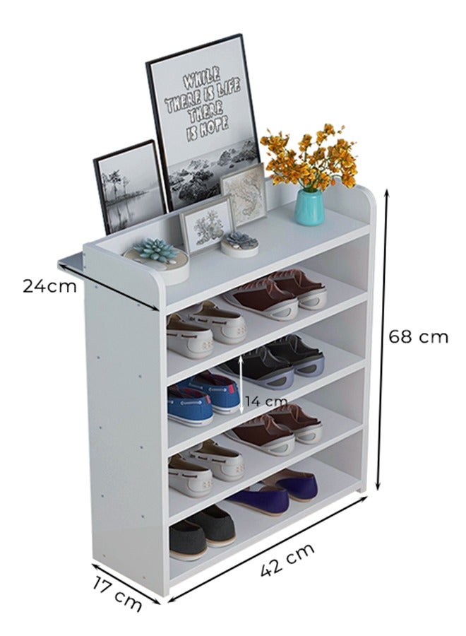 Eworld Modern and Sleek 5-layer Shoe Rack, Simple Household Solution for Space-Saving and Large-Capacity Storage with a Contemporary Design Featuring Extended Shelf for Displaying Frames and crafts - Image 2