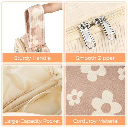WOBAGMEN Cute Pencil Case,Large Corduroy Zippered Pencil Case Pouch, aesthetic Pencil Bag with Compartments, Pencil Pouch School Supplies (HY-corduroy pc-brown floral) - Image 3