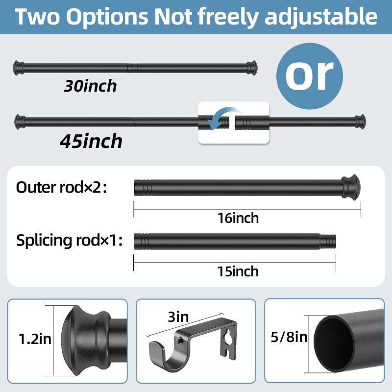 CorkLatta Black Curtain Rods for Windows 30 to 45 Inches with Brackets, Decorative 5/8 Inch Diameter Single Window Curtain Rod Set for Room Divider, Bedroom, Living room, Kitchen, Bathroom - Image 2