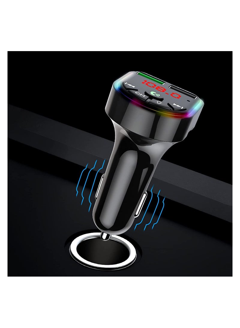 SYOSI Car Bluetooth 5.0 MP3 Player FM Transmitter Handsfree Audio Receiver Dual USB Fast Charger Support TF Card/U Disk - Image 2