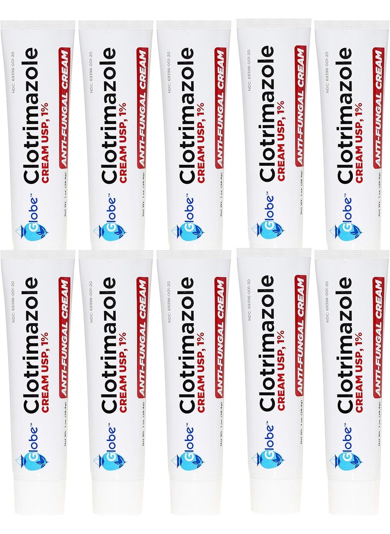 Globe Globe Clotrimazole Antifungal Cream 1% USP, 1 oz (10 Pack), Anti Fungal Treatment, Relieves Itching, Burning, Cracking and Scaling Associated Athletes Foot, Jock Itch, Ringworm and More 