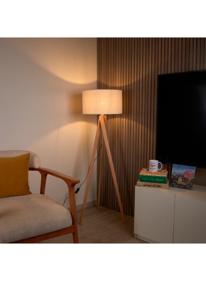 نجفة شوب لمبادير مودرن بقاعدة خشب طبيعي وشابوه كتان أوف وايت من نجفة شوب - Image 1