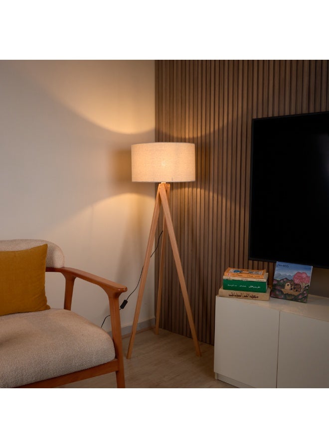 نجفة شوب لمبادير مودرن بقاعدة خشب طبيعي وشابوه كتان أوف وايت من نجفة شوب - Image 2