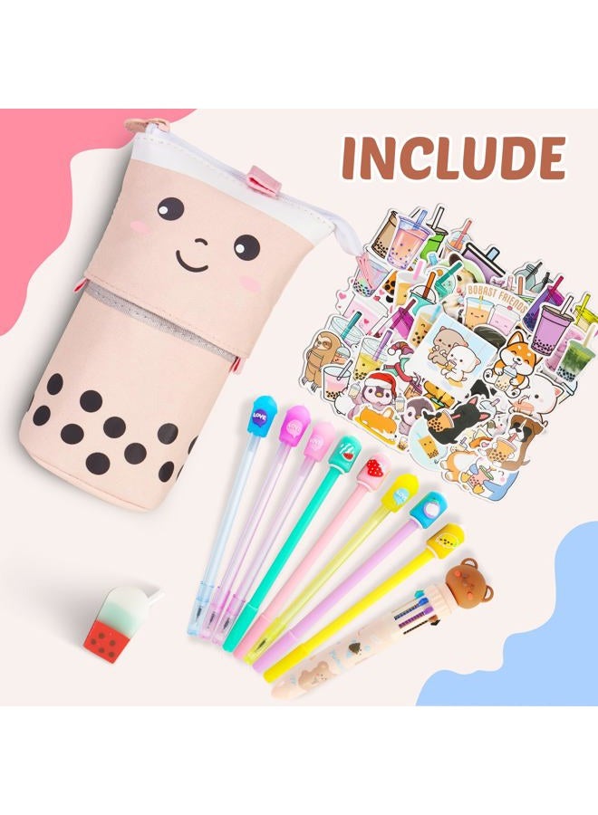 Primo Lines Stationary Set - Cute Stationary Set Pop Up Pencil Case, Kawaii Stationary Set comes with 1 Pop Up Boba Pencil Case Pink or Brown, Unicorn Pencil Case Unicorn Stationary Set For Girls - Image 2