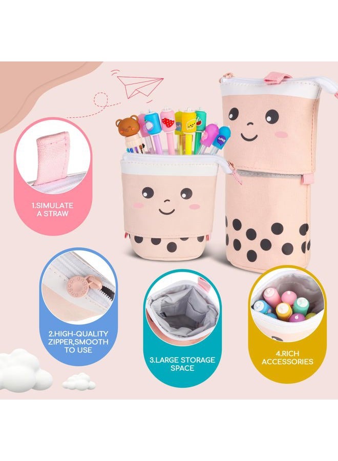 Primo Lines Stationary Set - Cute Stationary Set Pop Up Pencil Case, Kawaii Stationary Set comes with 1 Pop Up Boba Pencil Case Pink or Brown, Unicorn Pencil Case Unicorn Stationary Set For Girls - Image 3