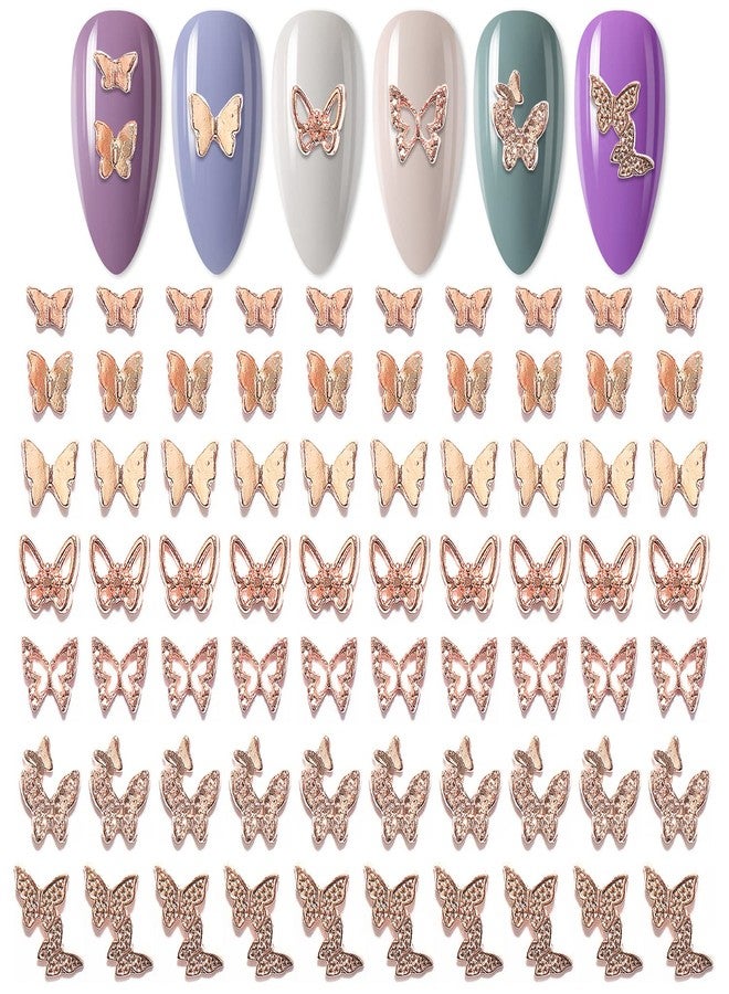 SILPECWEE Butterfly Nail Charms 3d Nail Art Charms Butterfly for Nails Design Charms for Nails Alloy Nail Jewelry Nail Decoration for Nail Art Accessories(Rose Gold/70pcs) - Image 1